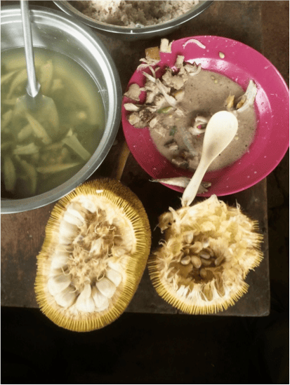 Our lunch: Fish Ceviche, Fish in Ginger Soup, Mountain Rice and Marang for dessert! Photo by Adri Constantino.