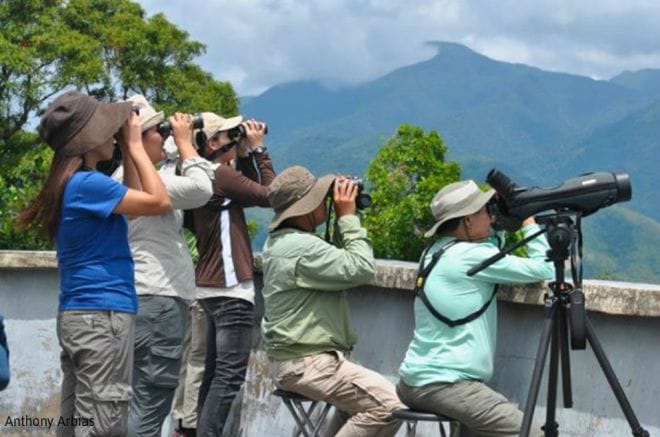 The Wild Bird Club of the Philippines–Raptor Study Group on the lookout at the PAGASA tower in Tanay, Rizal. Photo by Anthony Arbias.