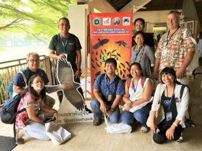 Philippine delegation at the 9th ARRCN Raptor Symposium: 1st row: Jelaine Gan, Alex Tiongco, Adrian Constantino, Trinket Constantino, Neth Miller; 2nd row (standing): Dennis Salvador, Mark Villa, Teresa Cervero, Harry Miller 